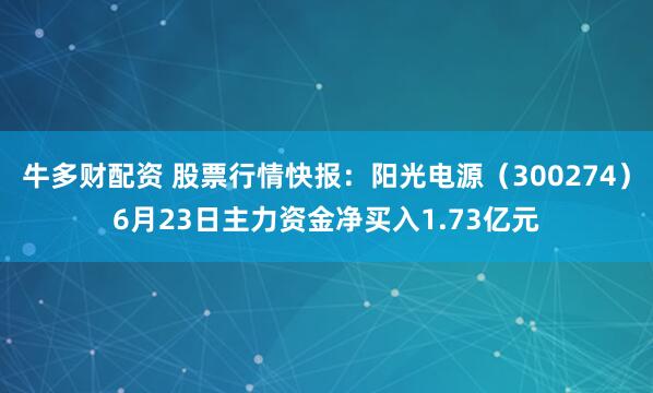 牛多财配资 股票行情快报：阳光电源（300274）6月23日主力资金净买入1.73亿元